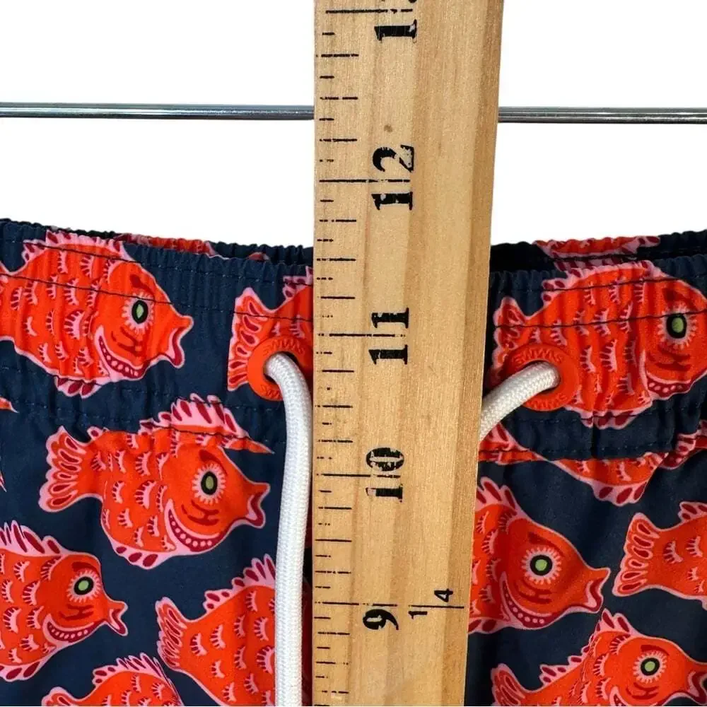 Swims Nuotare Swim Shorts Fish Print Ensign Blue Size Medium Drawstring Lined